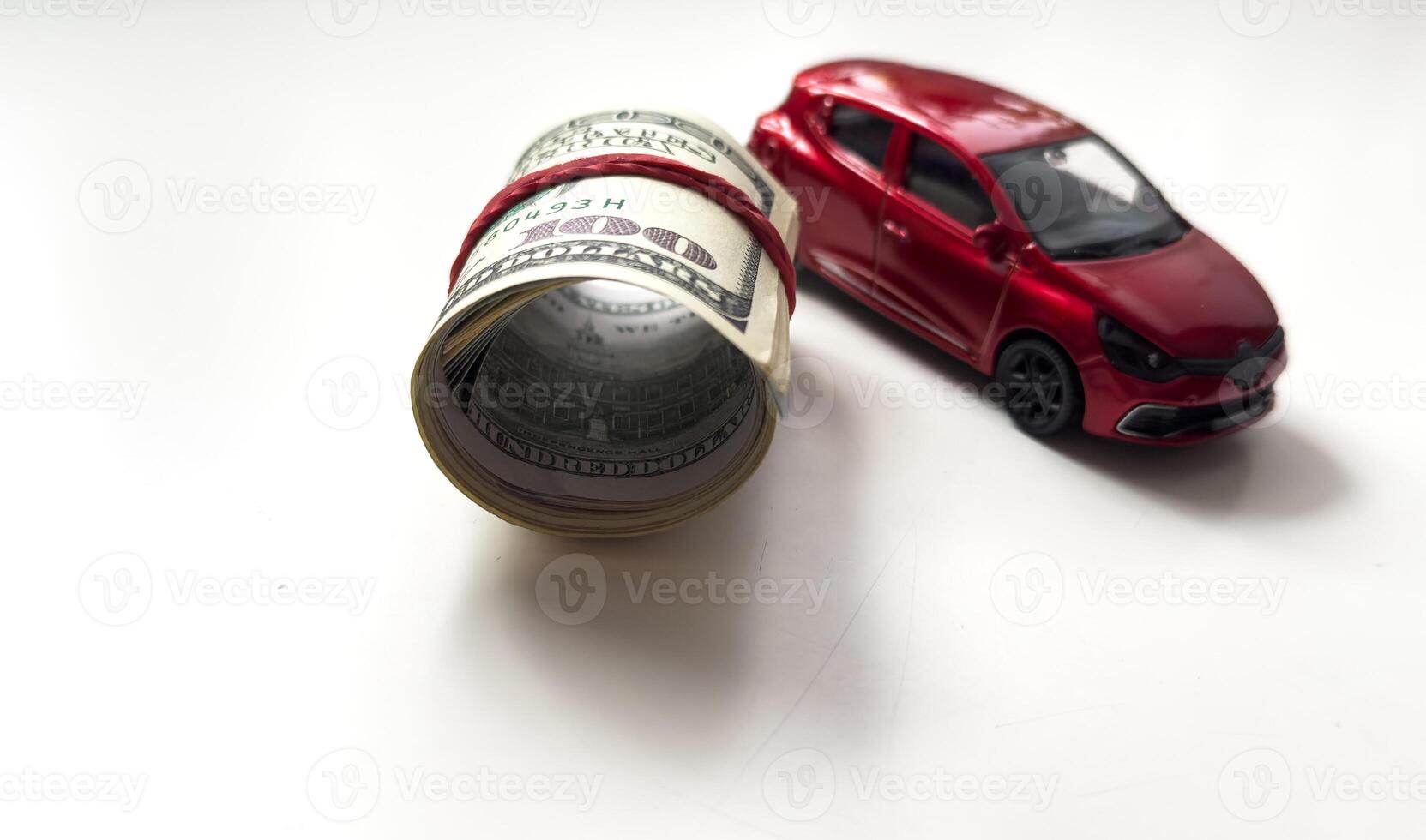 Car and dollars. Car loan, Finance, saving money, insurance and leasing time concepts. photo