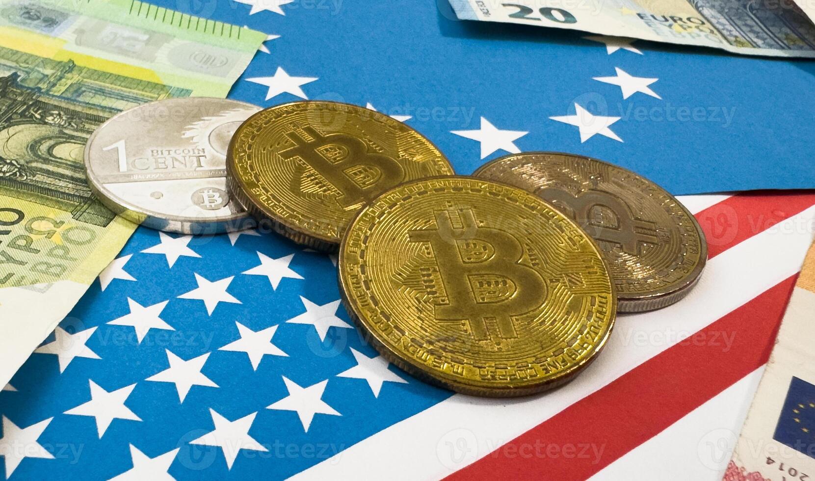 Bitcoin rising with the El Salvador Flag in the Background. Bitcoin with El Salvador flag in the background photo