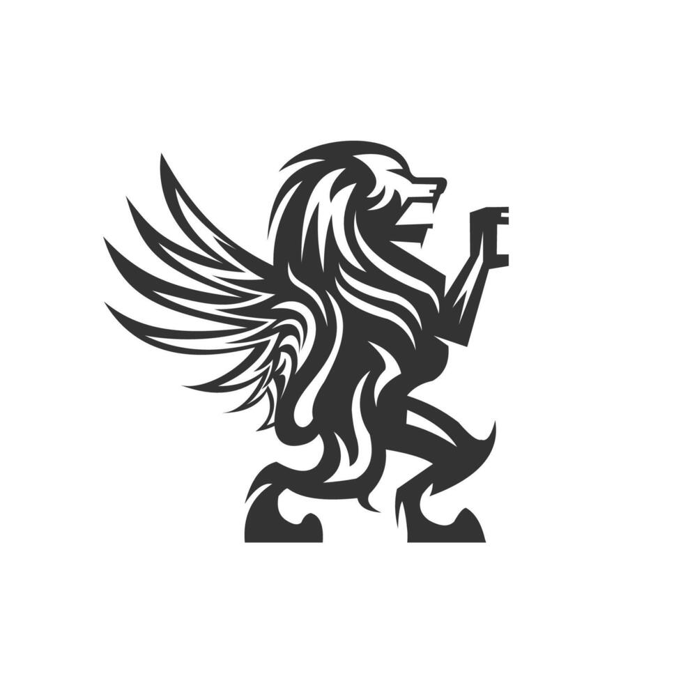 Lion with wings, vintage logo design template vector