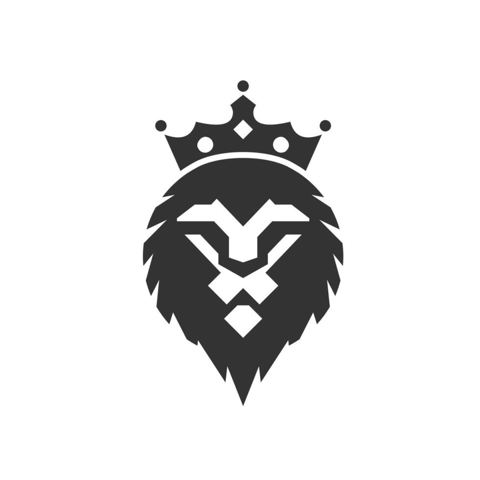 Silhouette lion head with crown king, illustrations business logo design template vector