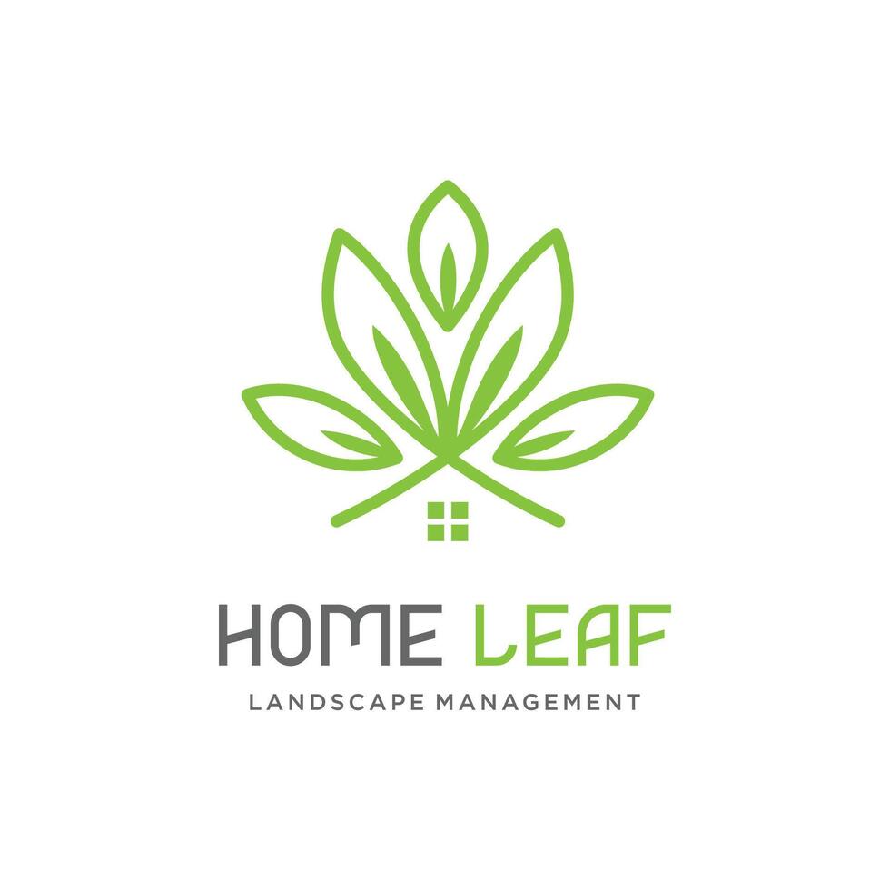 Home Leaf With Line Art, Logo Design Template vector