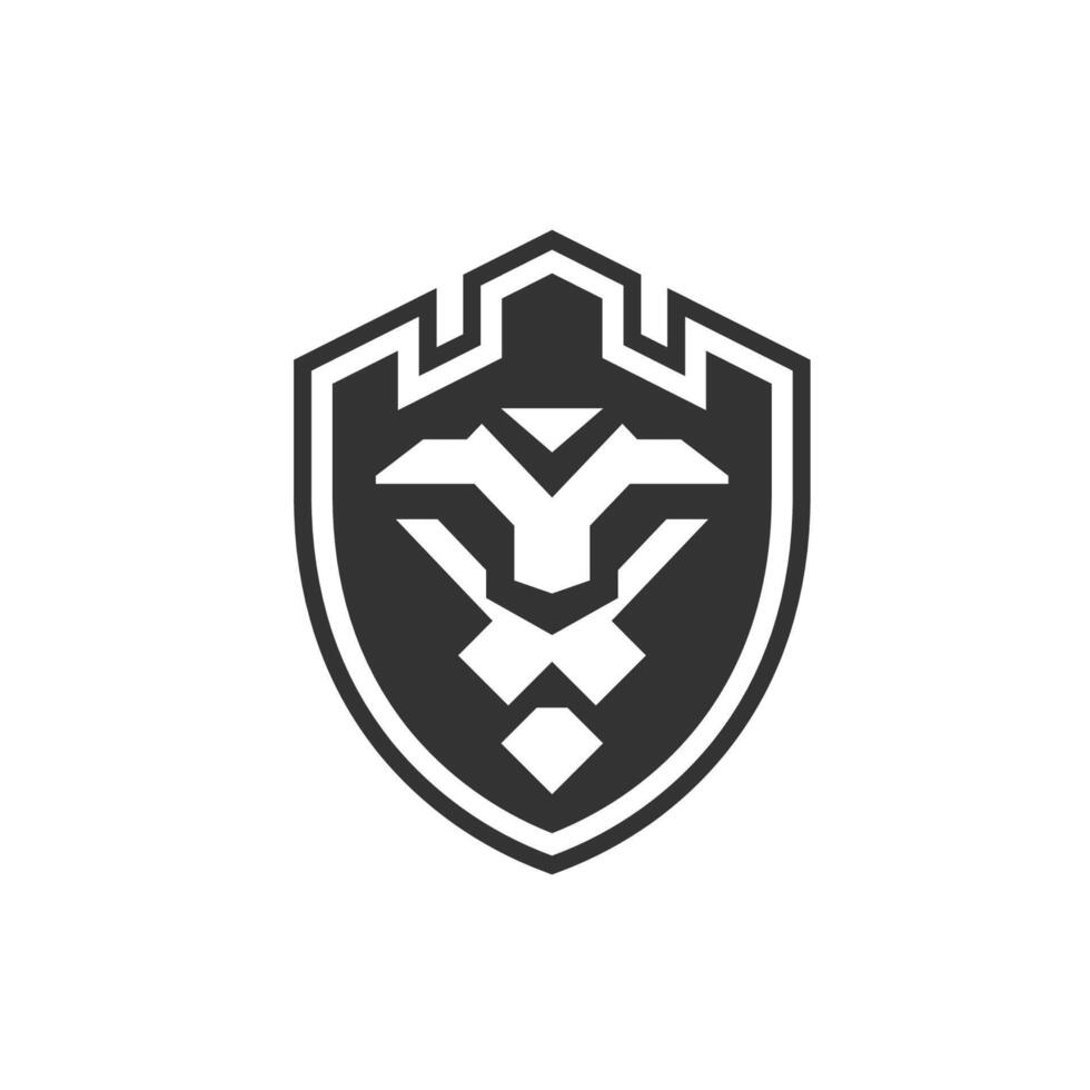 Lion head with knight shield , illustrations logo design template vector