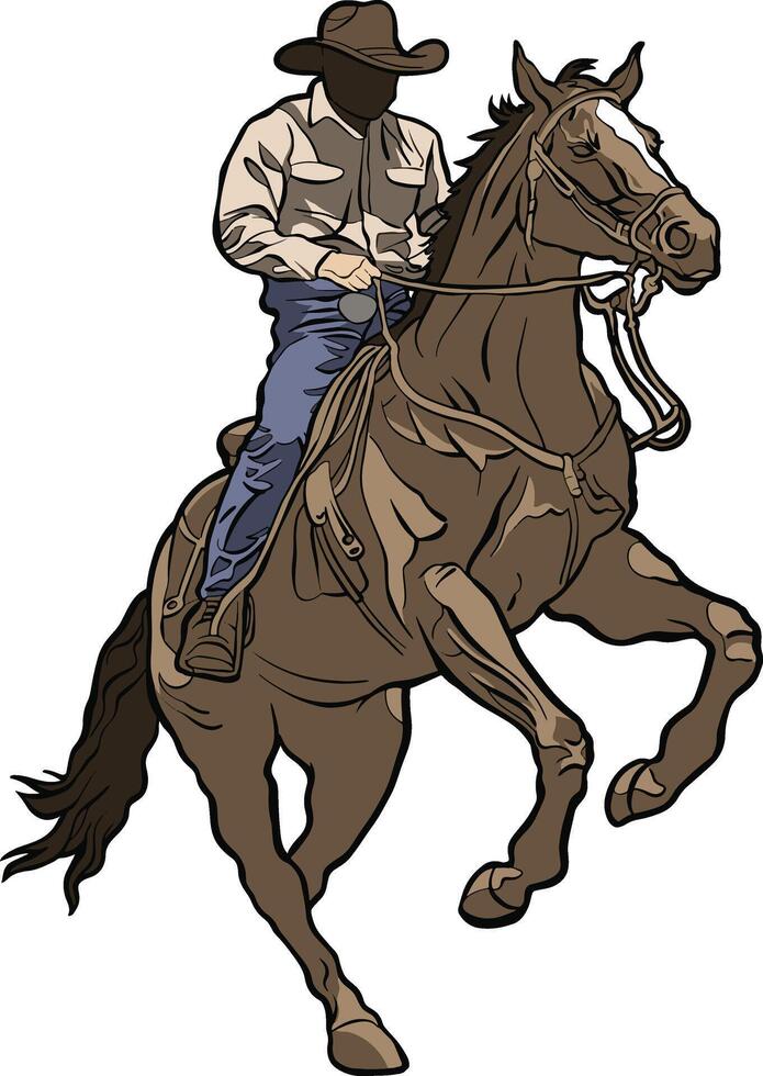 Cowboy riding horse action jumping vector