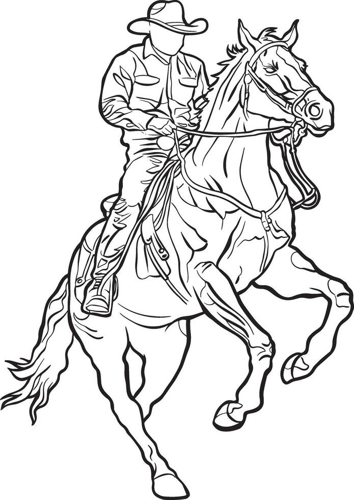 Cowboy Riding Horse action outline vector