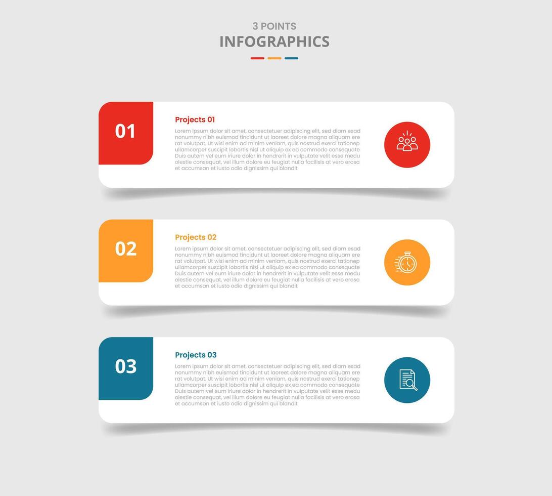 3 points template comparison concept for infographic with round rectangle box stack position with drop shadow style with two point list information vector