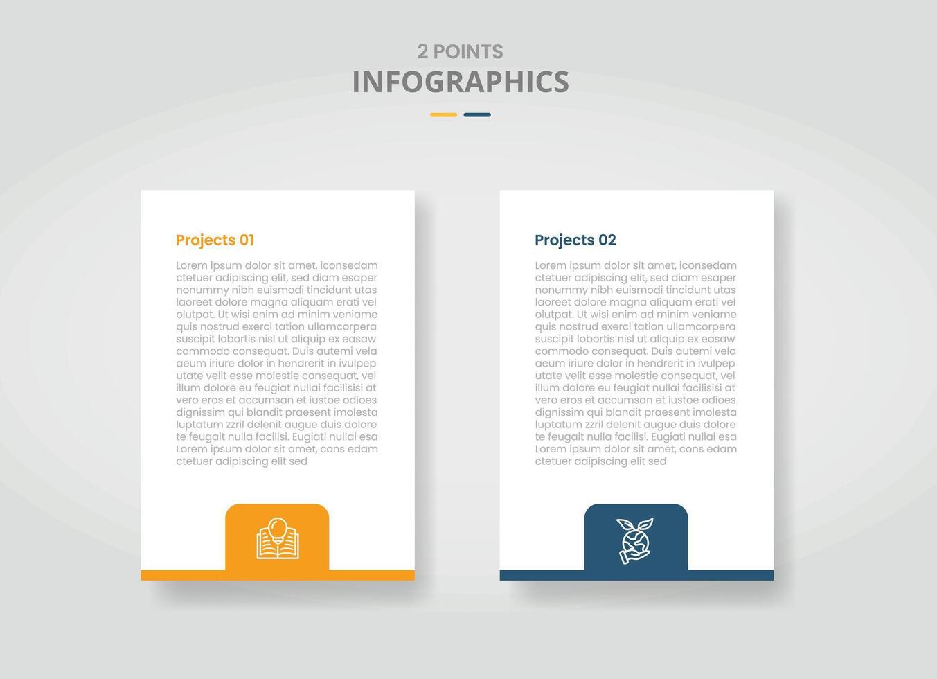 2 points template comparison concept for infographic with vertical box with badge on bottom and drop shadow style with two point list information vector