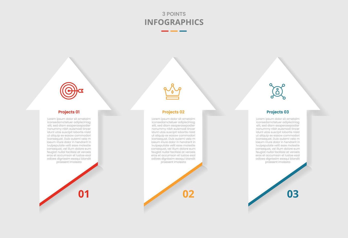 3 points template comparison concept for infographic with vertical arrow top direction with slice bottom with drop shadow style with two point list information vector