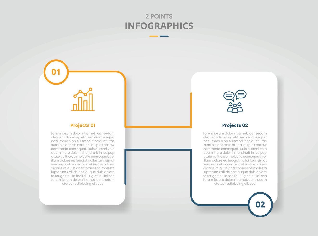 2 points template comparison concept for infographic with vertical box connect or linked by line with drop shadow style with two point list information vector