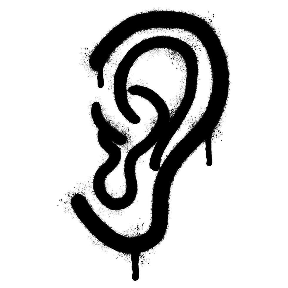 Spray Painted Graffiti ear isolated on white background Grunge and dirty decoration design elements for banner, flyer, cards, poster, collages and ads. vector