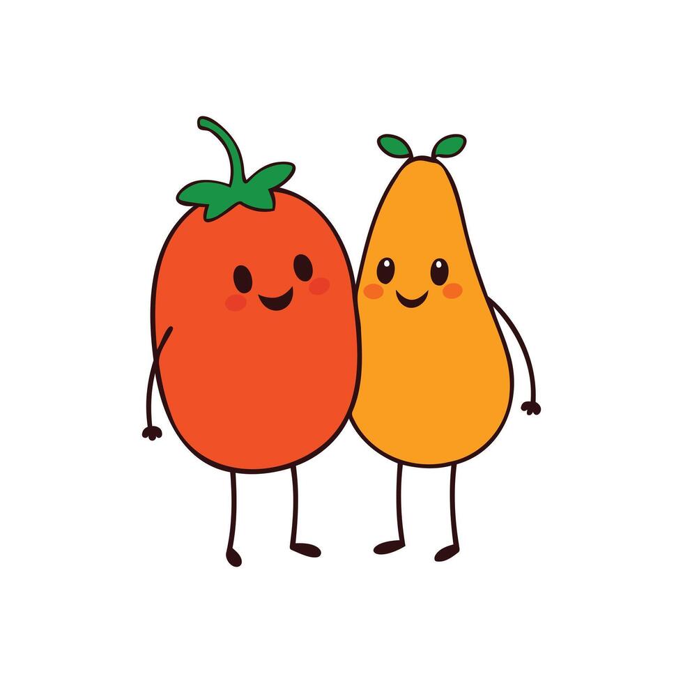 Happy Fruit and Veggie Character Design Funny Cartoon Illustration vector