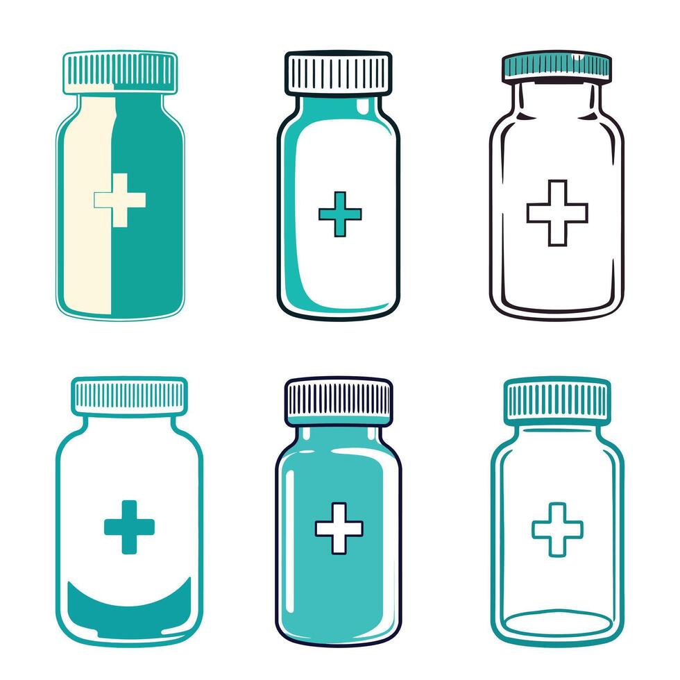 Medicine Bottle Icon Set for World Health Day Graphics for Healthcare and Pharmacy Designs vector