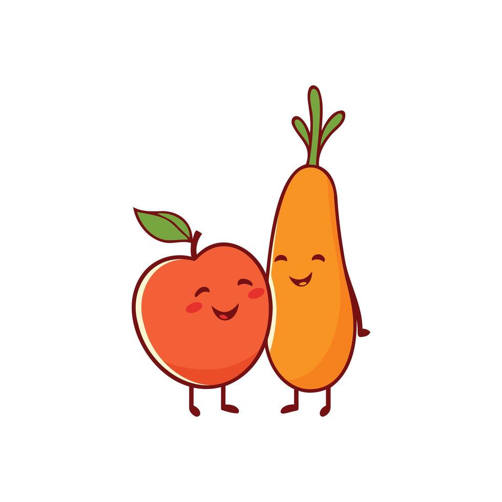 Smiling Peach and Carrot Friendship Concept Adorable Art vector