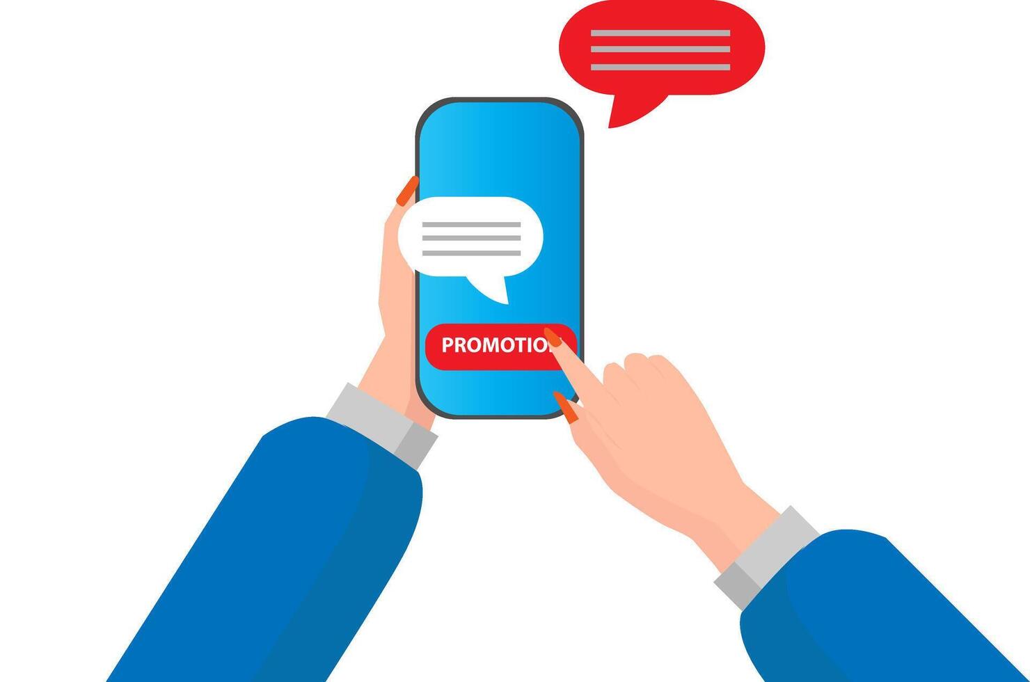 hand holding smartphone with chat bubble and speech bubble vector