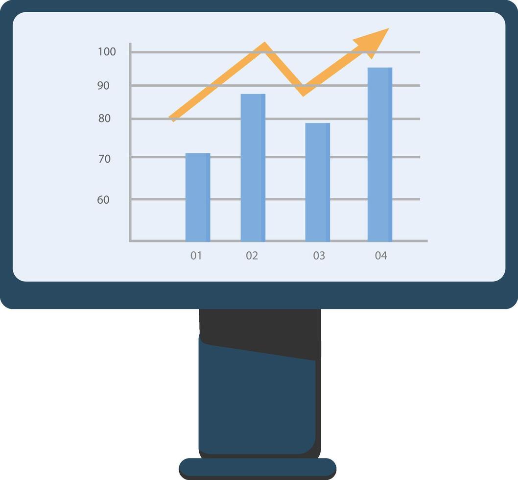 a monitor with a graph on it and a bar chart vector