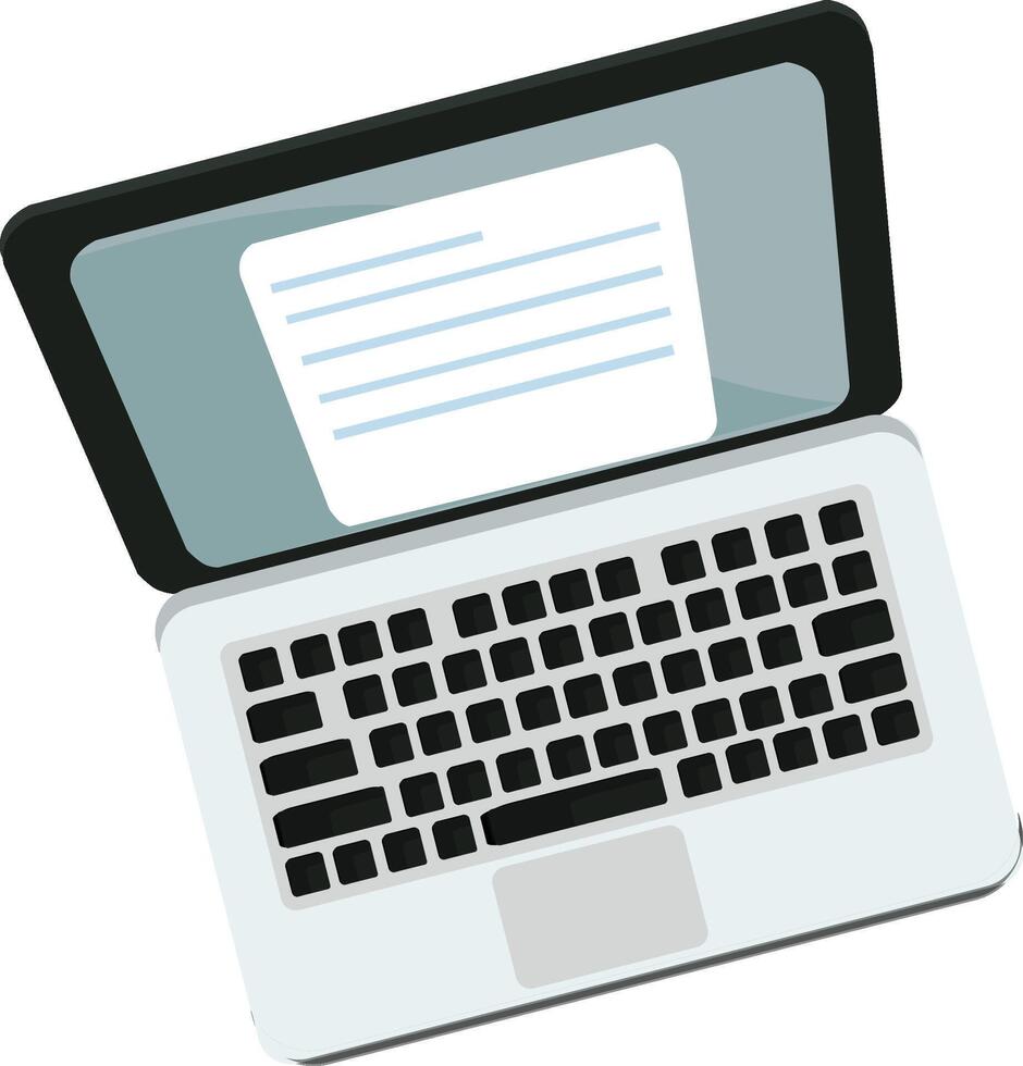 an open laptop with a paper document on it vector