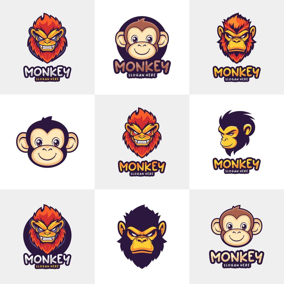 Set of Head Monkey Mascot logo design concept . Creative Monkey Logo Design Template. vector