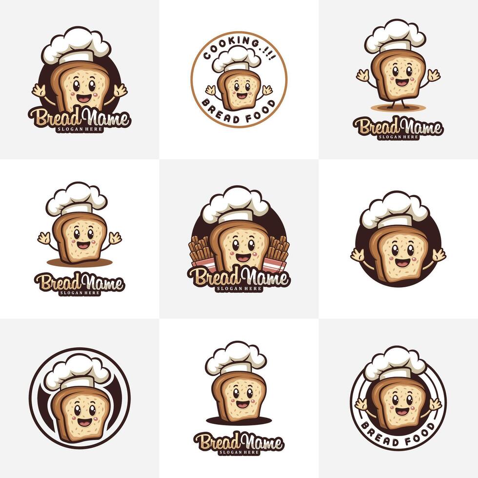 Set of Character Bread with chef hat logo design concept . Creative Bread food Logo Design Template vector