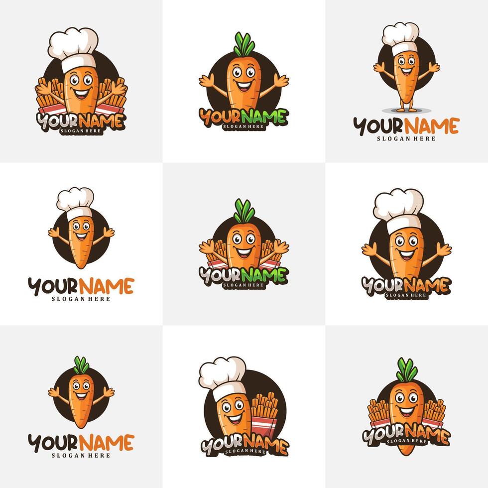 Set of Character Carrot with chef hat logo design concept . Creative Carrot Logo Design Template. vector