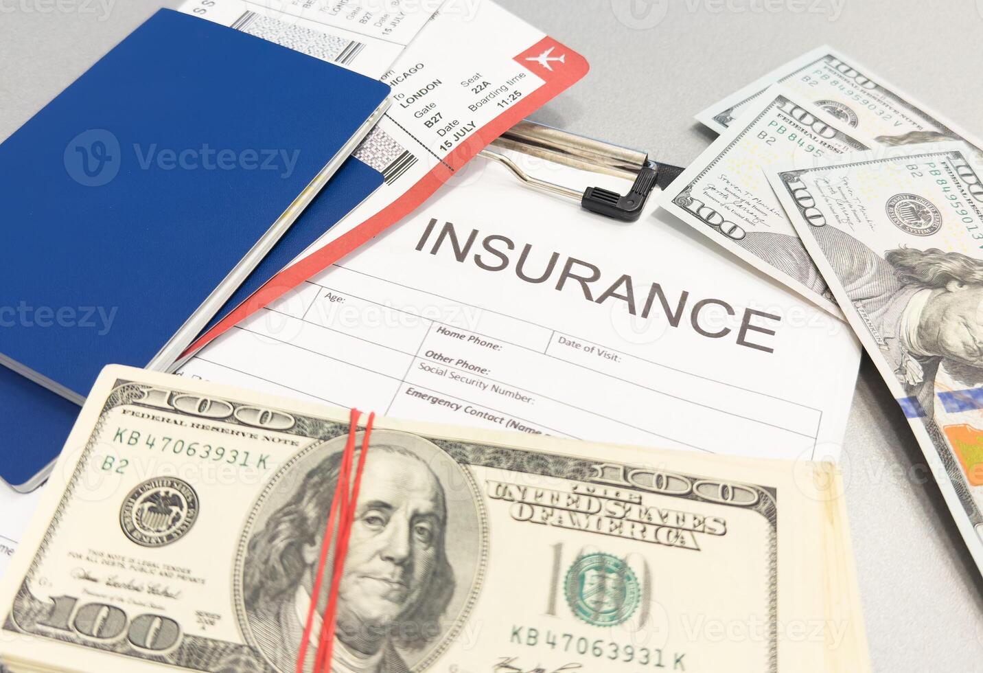 A close-up image of health insurance form on a clipboard. Medical and insurance concept. photo