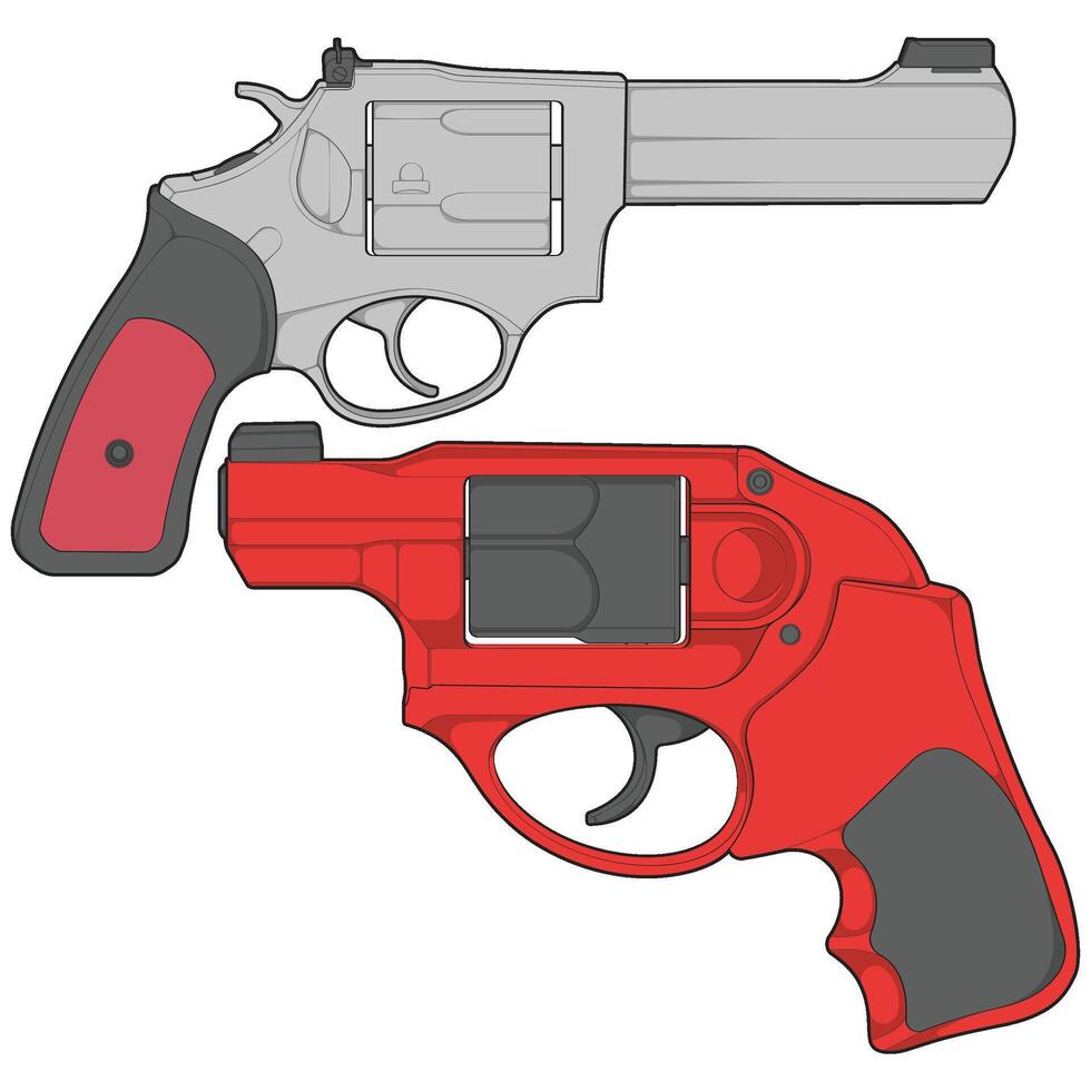 two guns with red and gray grips vector