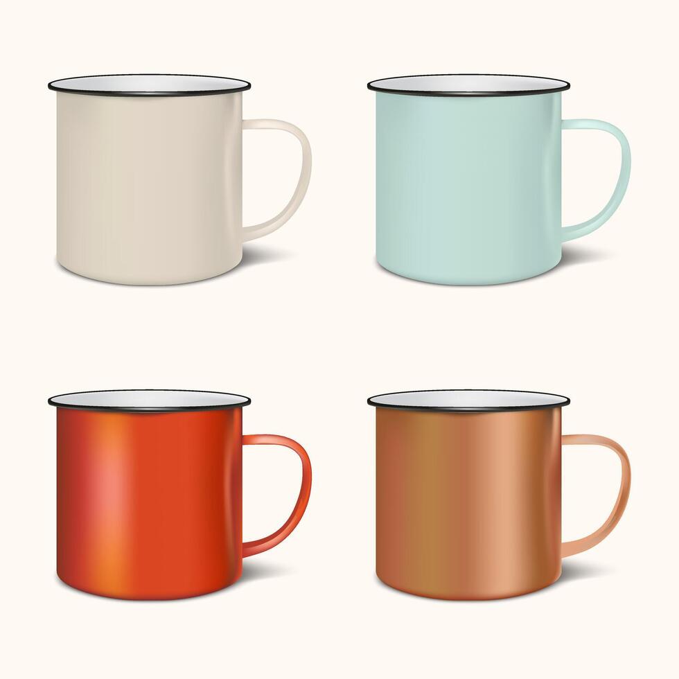 Enamel mug retor set template for decoration vector