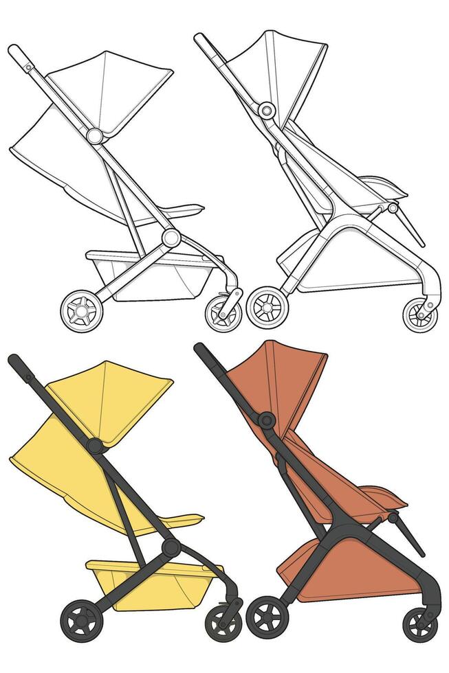Bundling set of illustration of baby stroller isolated on white background. illustration of a modern style vector