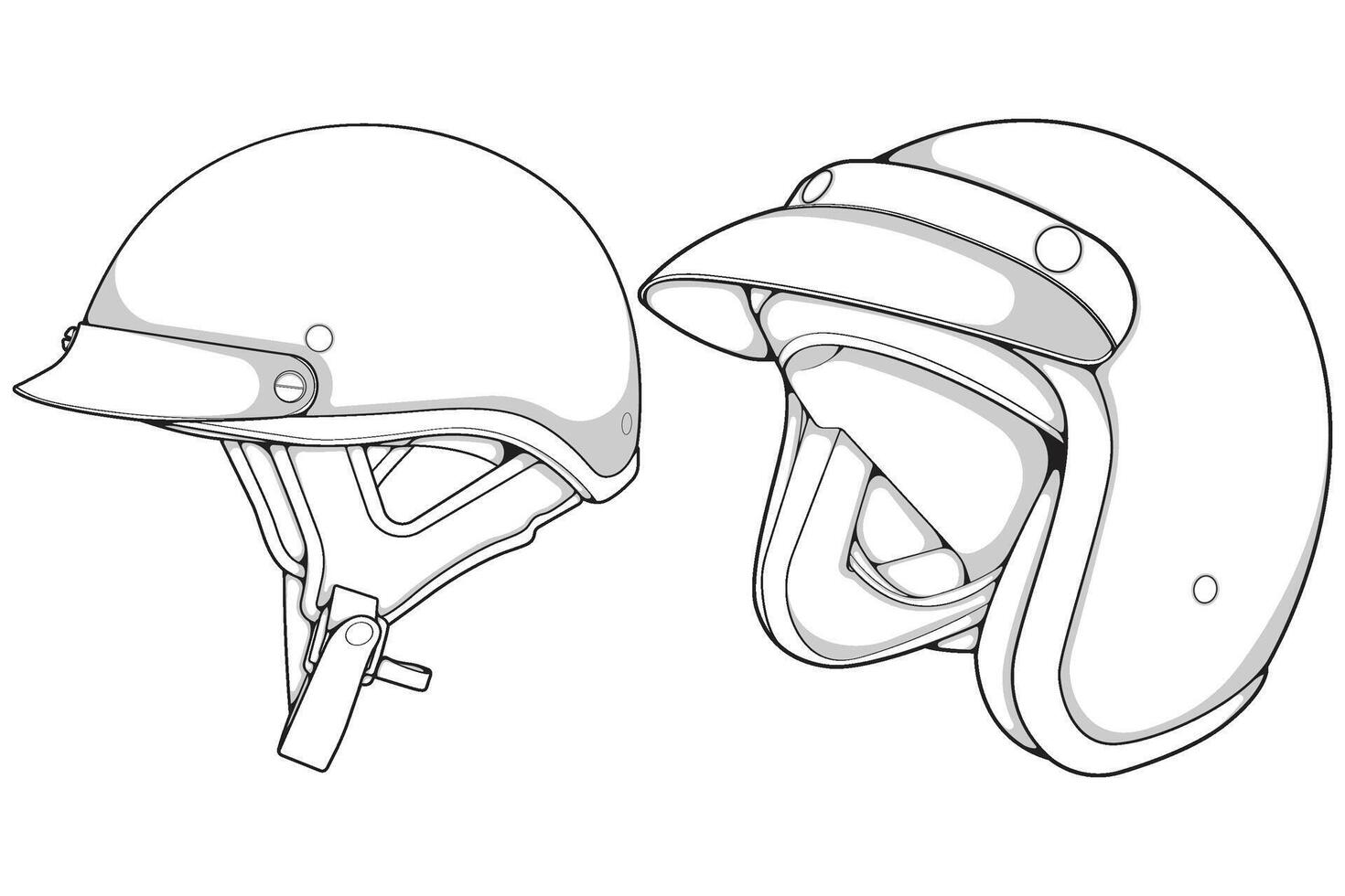 set template helmet half face line art. helmet illustration line art. vector