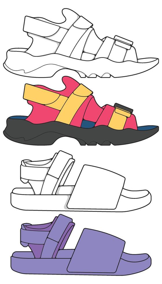 Bundling of Sandal illustration on white background . Summer shoe of sandal cartoon. Isolated cartoon summer footwear. vector