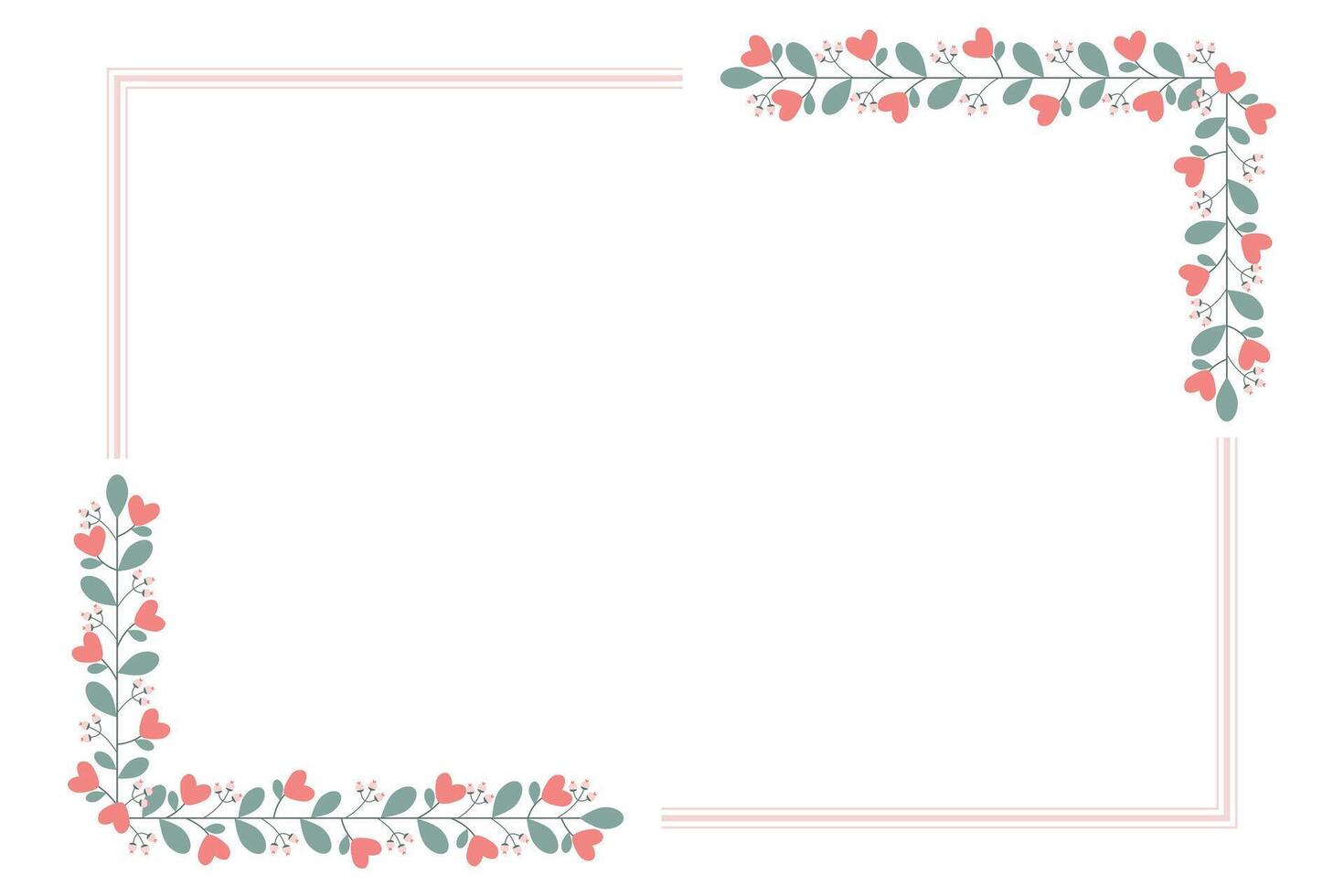 Lovely Rectangular Borders Frame With Love Peach Flowers And Green Leaves vector