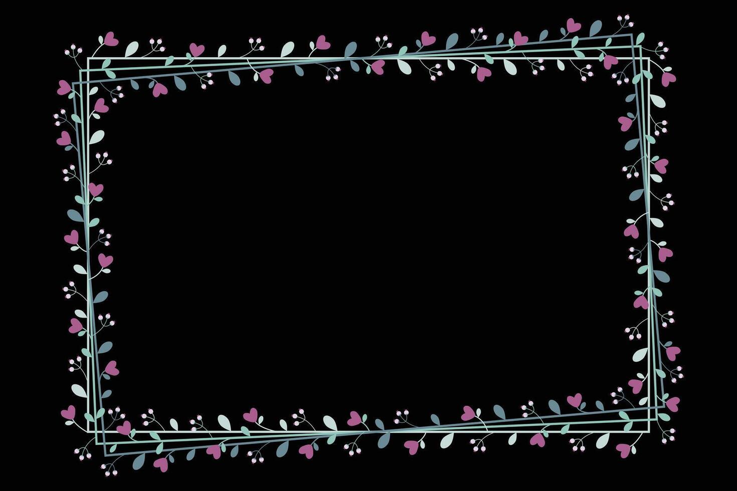 Lovely Rectangular Borders Frame Or Wreath With Leaves And Love Purple Flowers vector