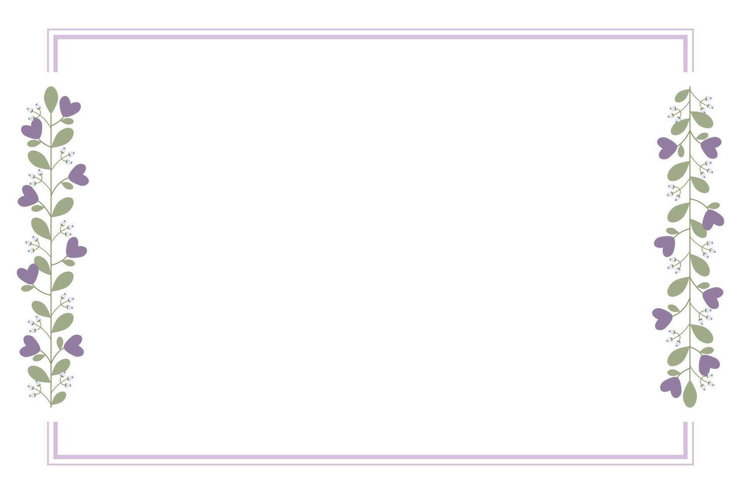 Purple Rectangular Border Frame With Purple Flowers And Green Leaves vector