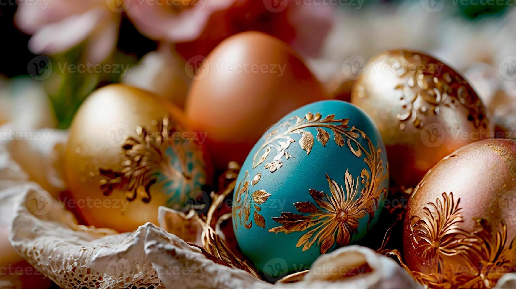 Close up goldplated Easter eggs photo
