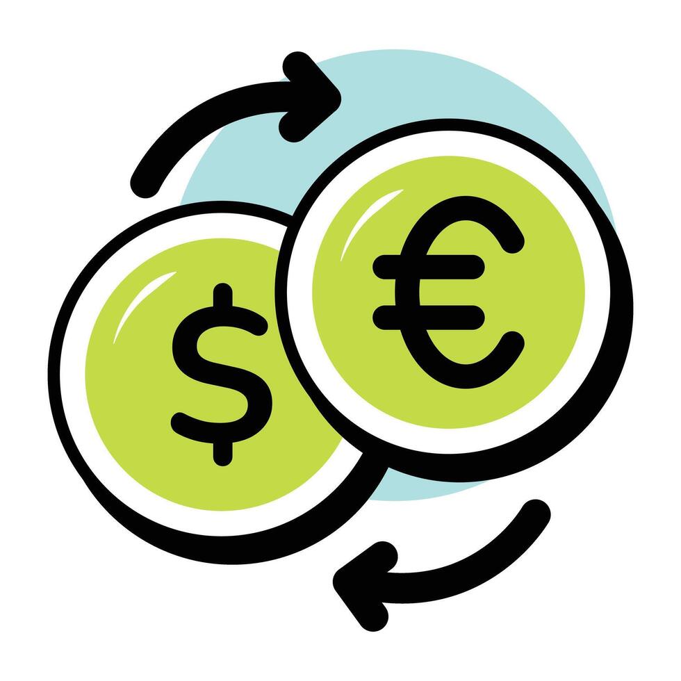 Currency Exchange Business and Finance Circle Color Outline Icon Pack and Illustrations vector