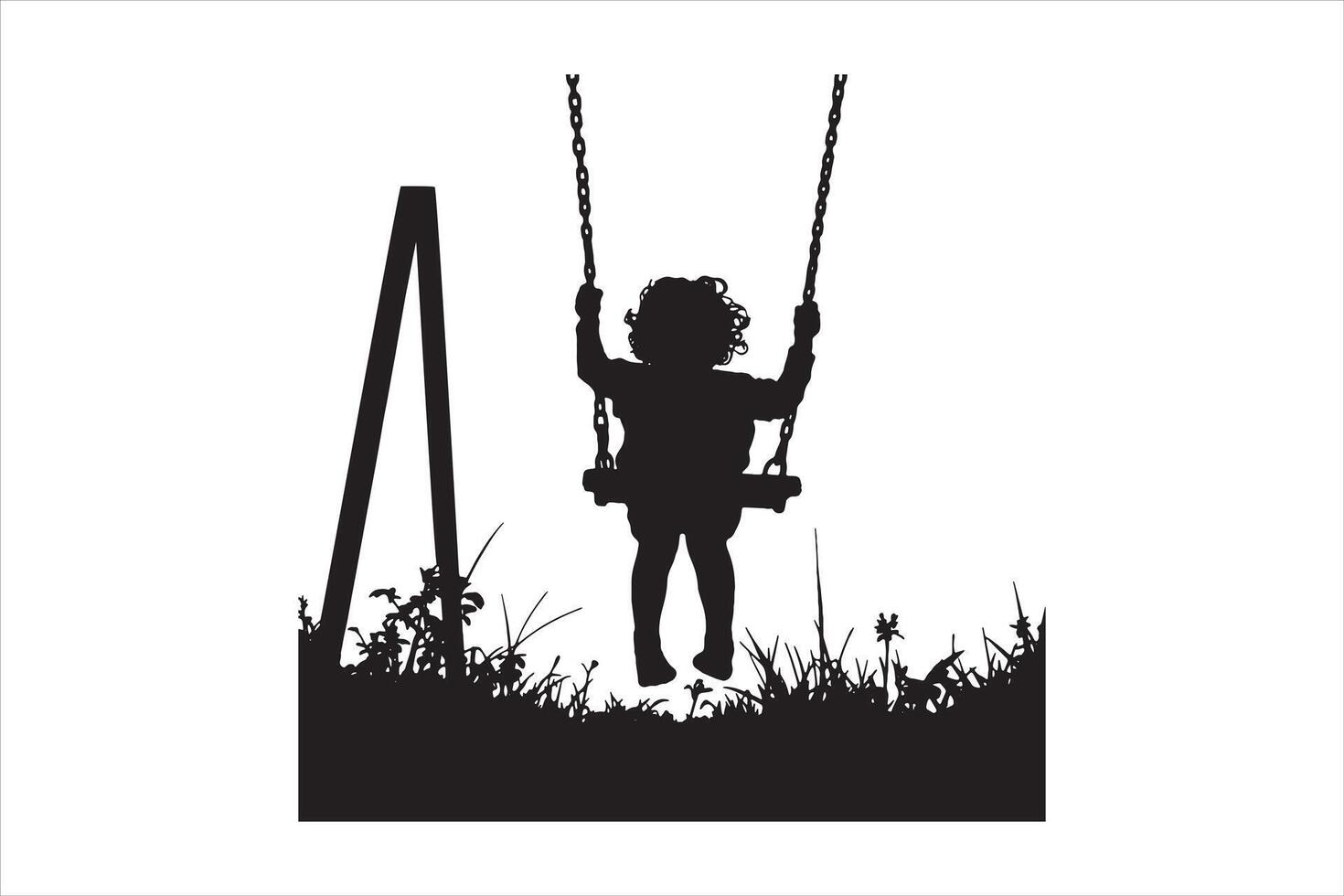 Black and White Silhouette of a Child Playing on Swing Set vector
