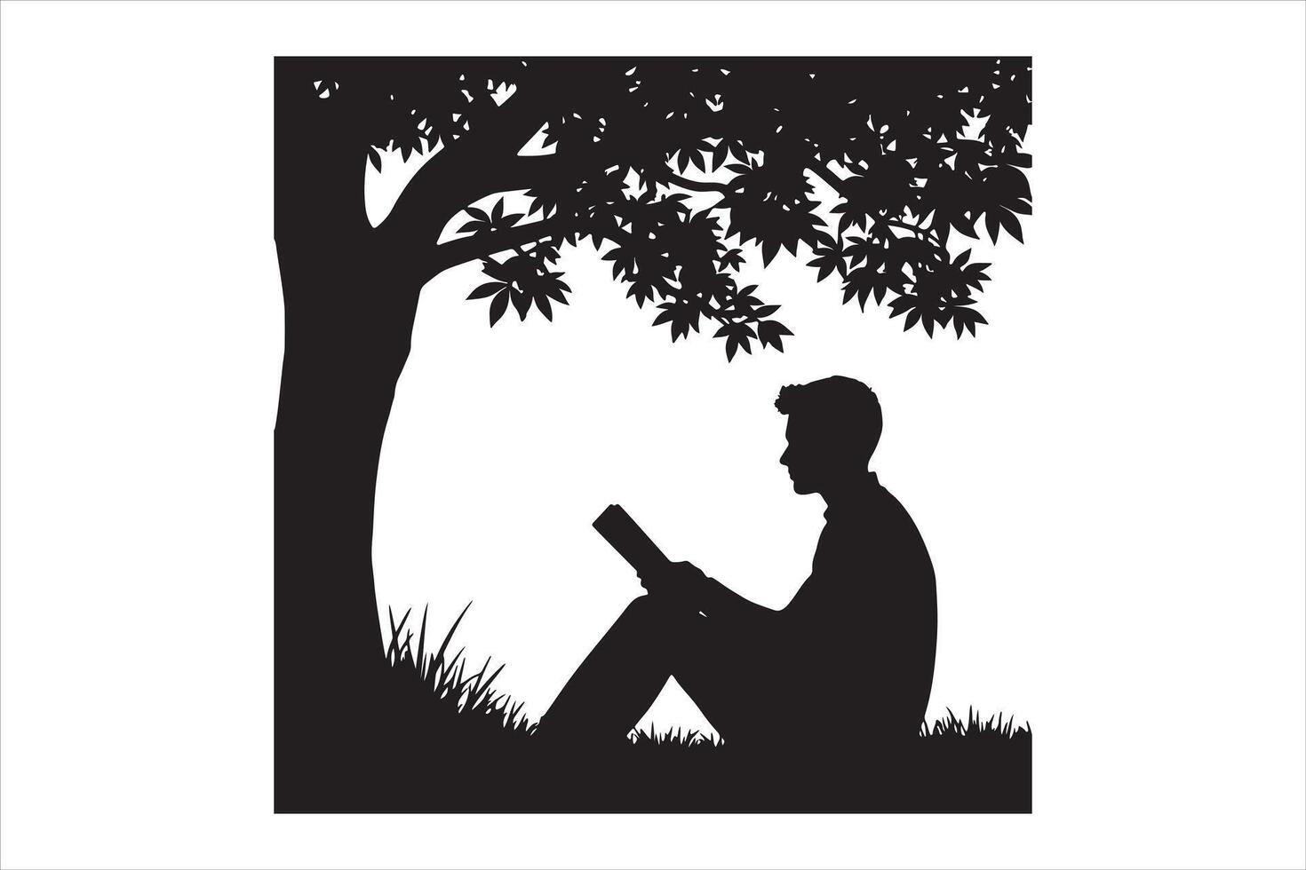 Black and White Silhouette of Book Reading vector