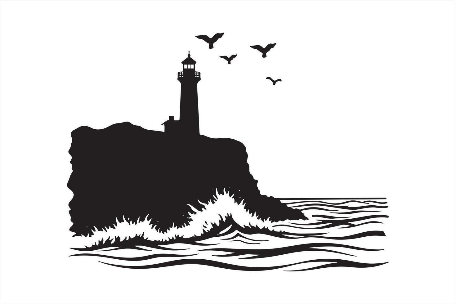 Maritime Lighthouse with Birds Flying Over the Sea vector