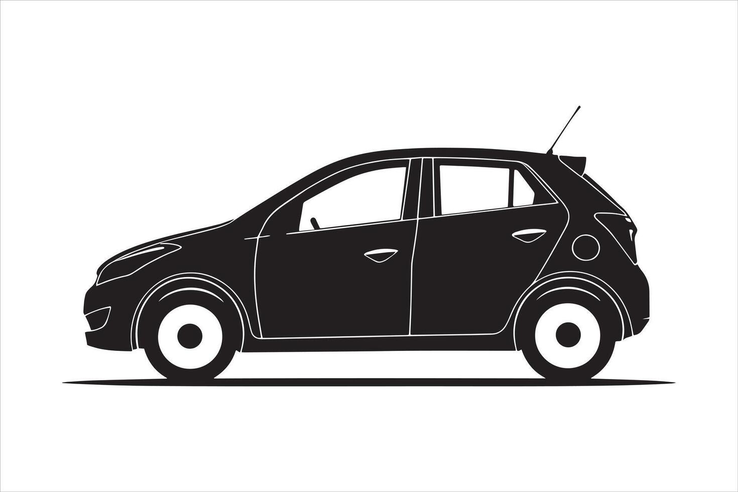 Black and White Compact Car Side View Silhouette vector