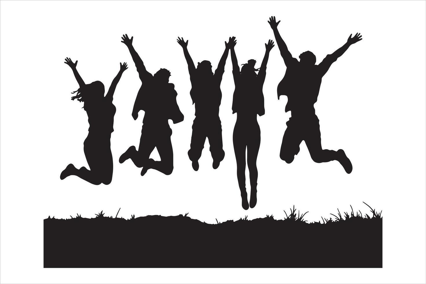 Silhouette of Happy People Jumping in the Air Friendship and Celebration vector