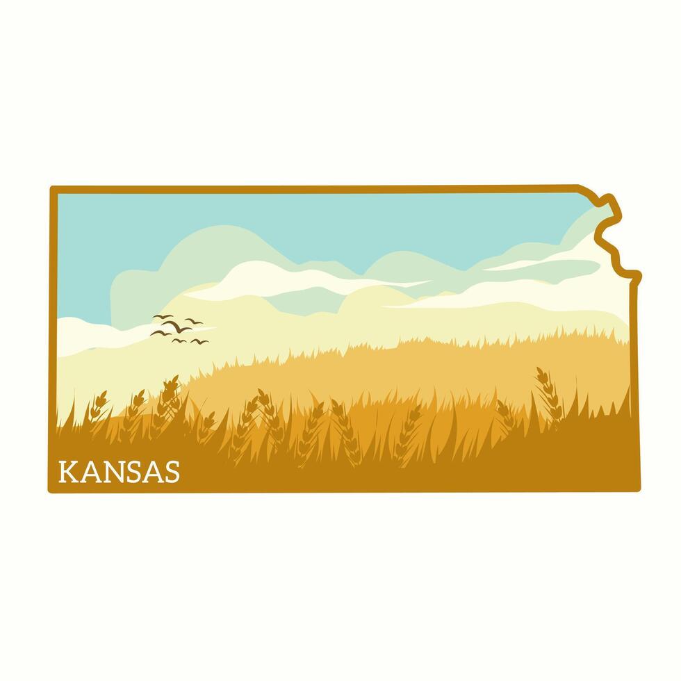 Kansas Wheat Field With Calm Nature Sky vector