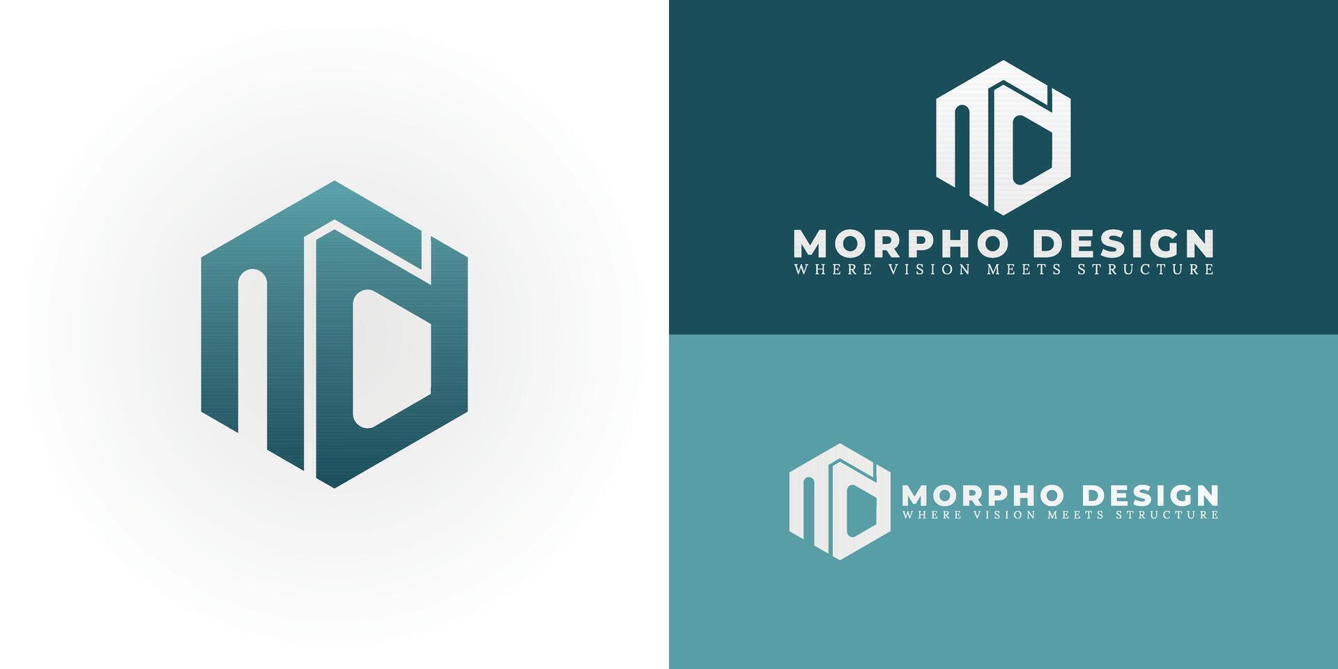 The dynamic logo design creatively integrates the initials MD into a striking hexagonal shape, creating a unique symbol that evokes a sense of structure, precision, and architectural innovation. vector