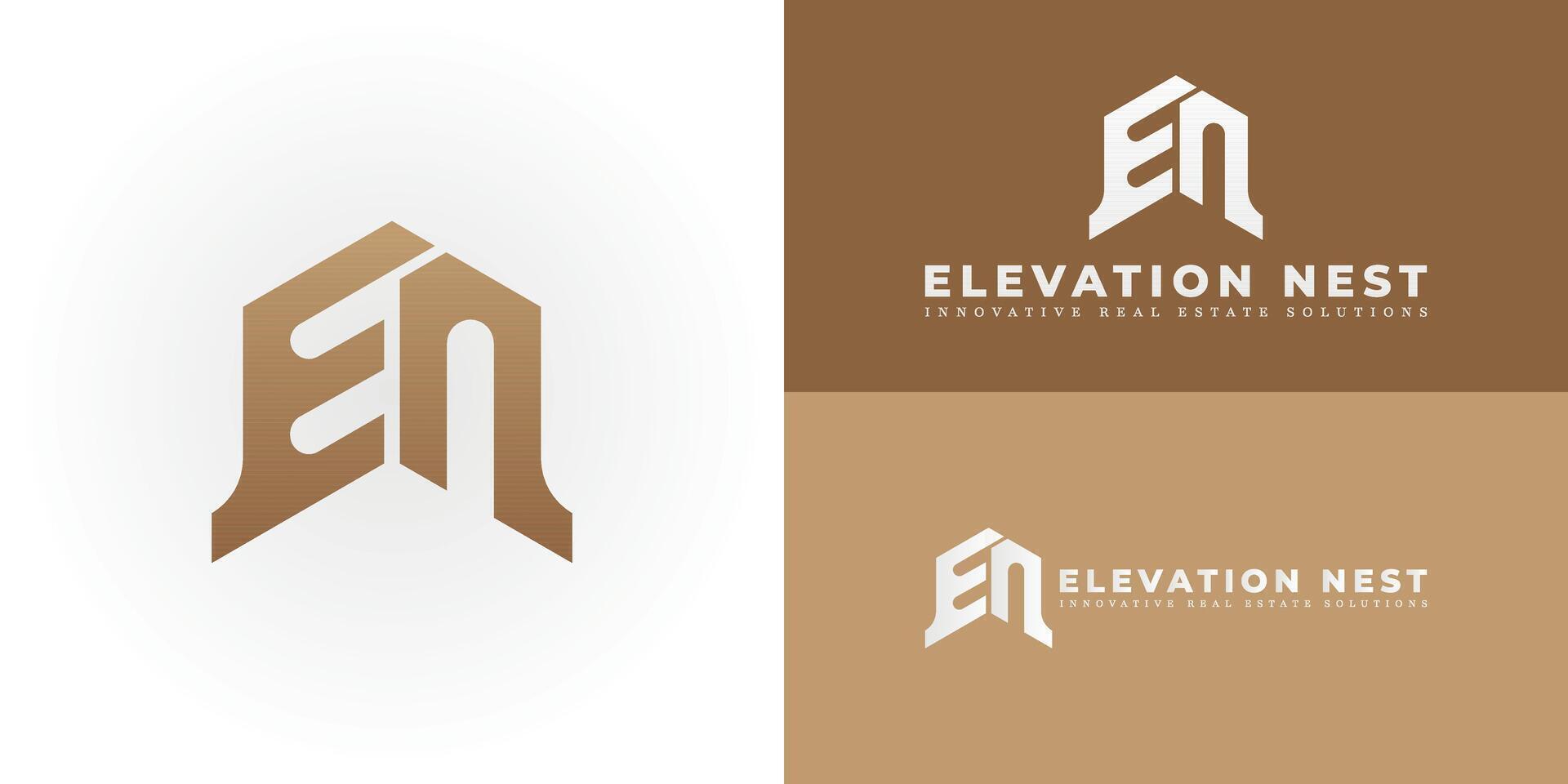 The dynamic logo design creatively integrates the initials EN into a stylized house shape, creating a unique striking symbol that evokes a sense of security, stability, and real estate expertise. vector