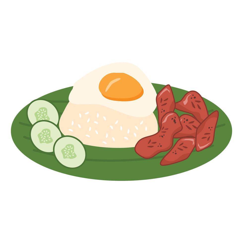 Freshly cooked Tocino or cured pork meat served with fried rice vector