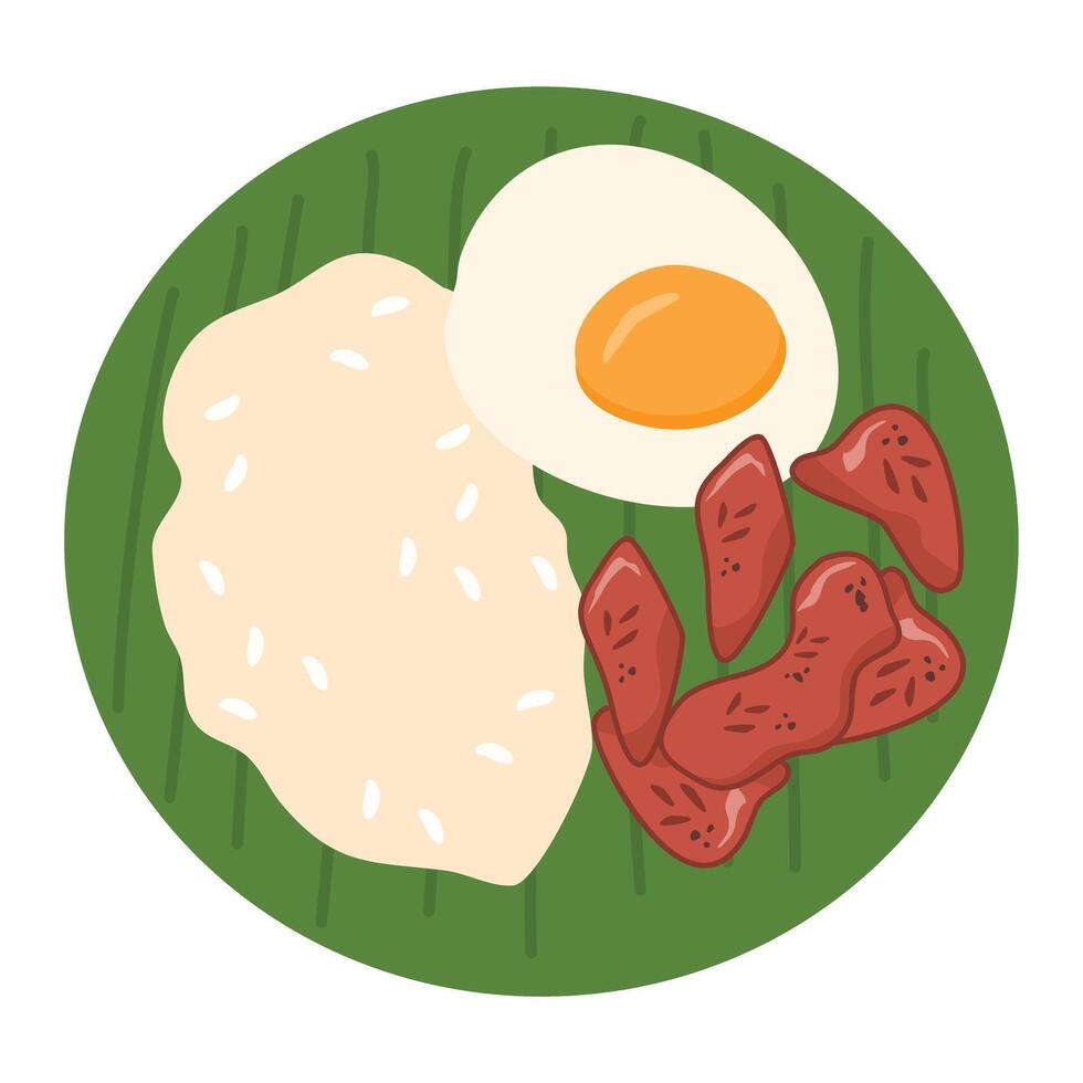Freshly cooked Tocino or cured pork meat served with fried rice filipino meal vector