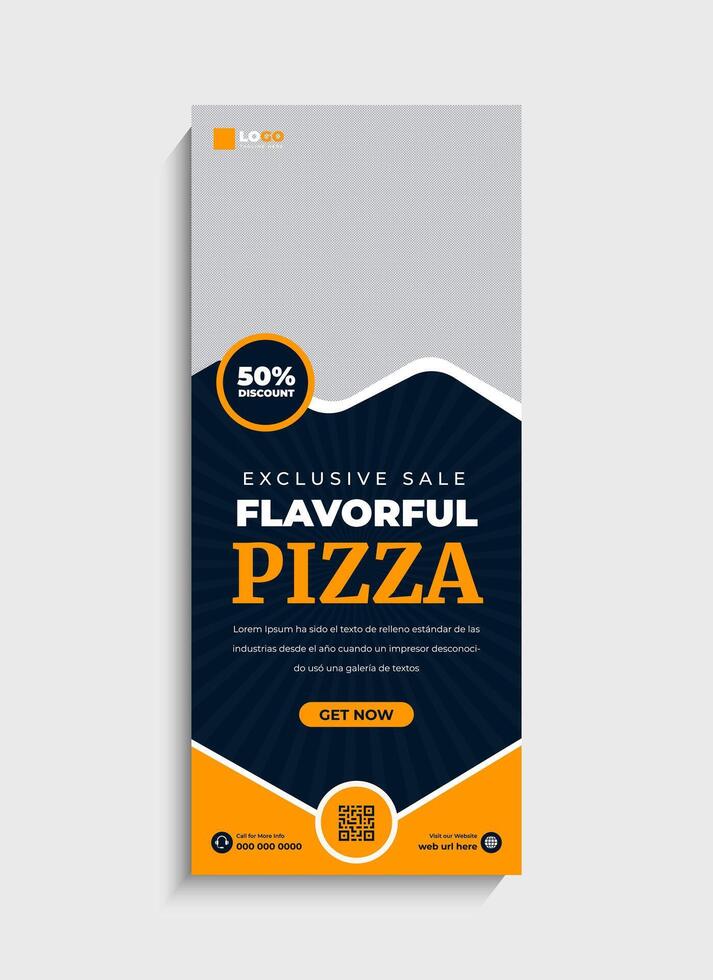 Yummy food menu and delicious pizza roll up banner template vector