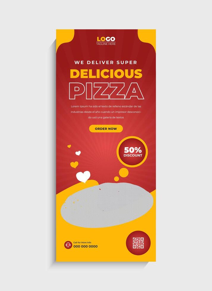 Food menu and delicious pizza roll up banner or standee template vector