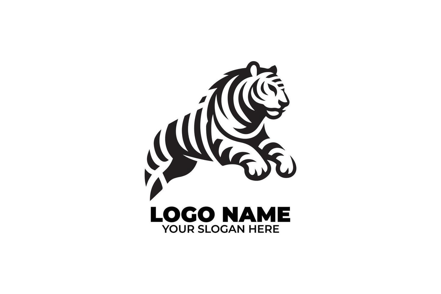 Dynamic Leaping Tiger Logo with Bold, Striking Stripes vector