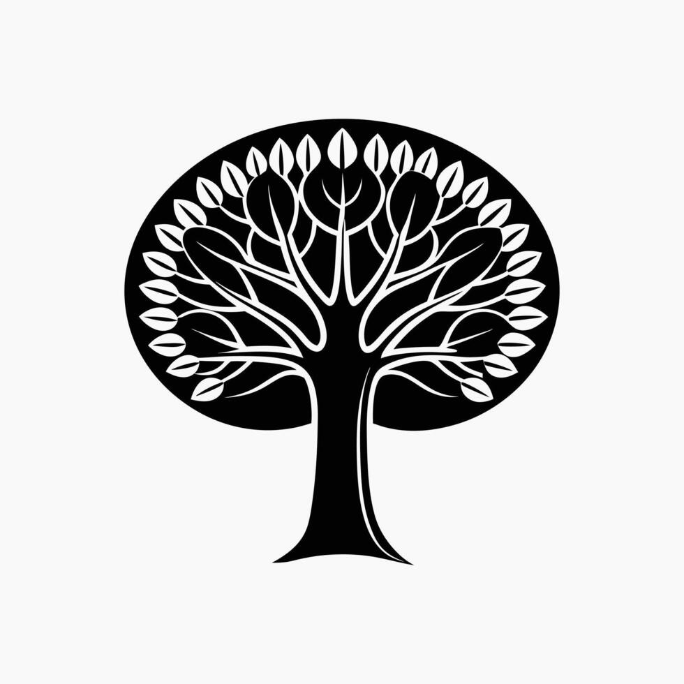 Tree Icon with round Canopy on White Background Minimalist Nature Illustration vector