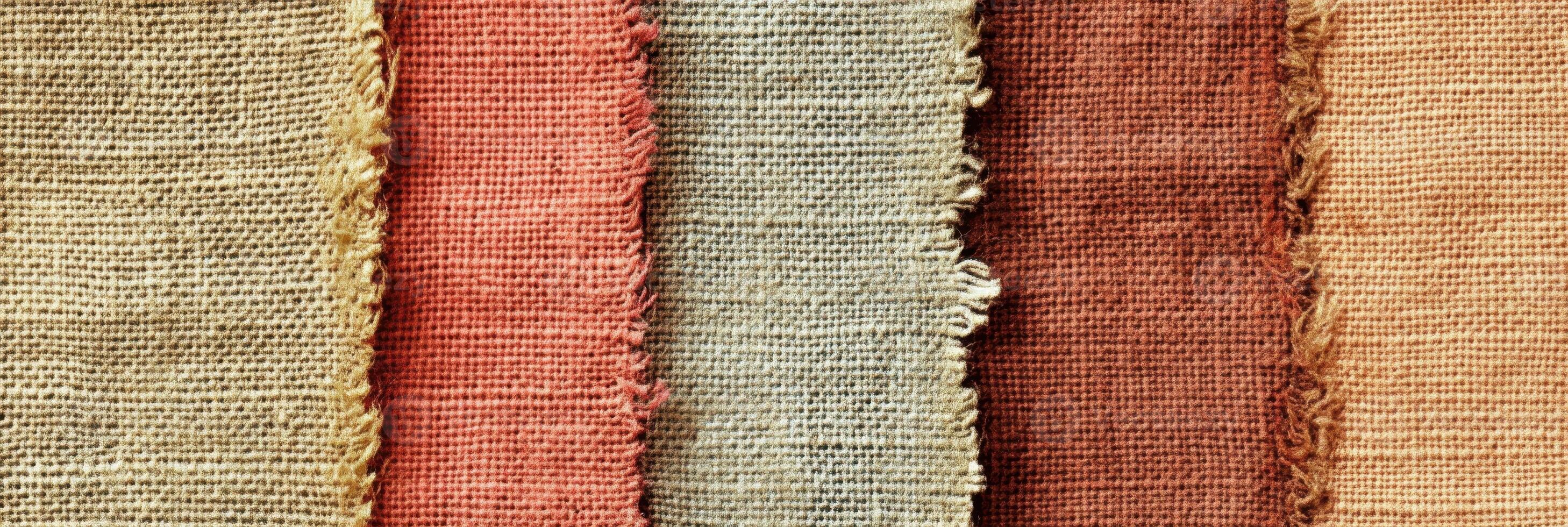 Textured colorful burlap fabrics in vertical stripes for rustic and natural designs photo