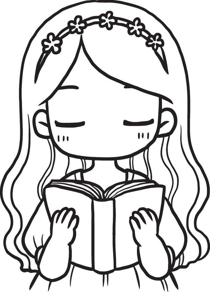 cartoon girl reading a book vector