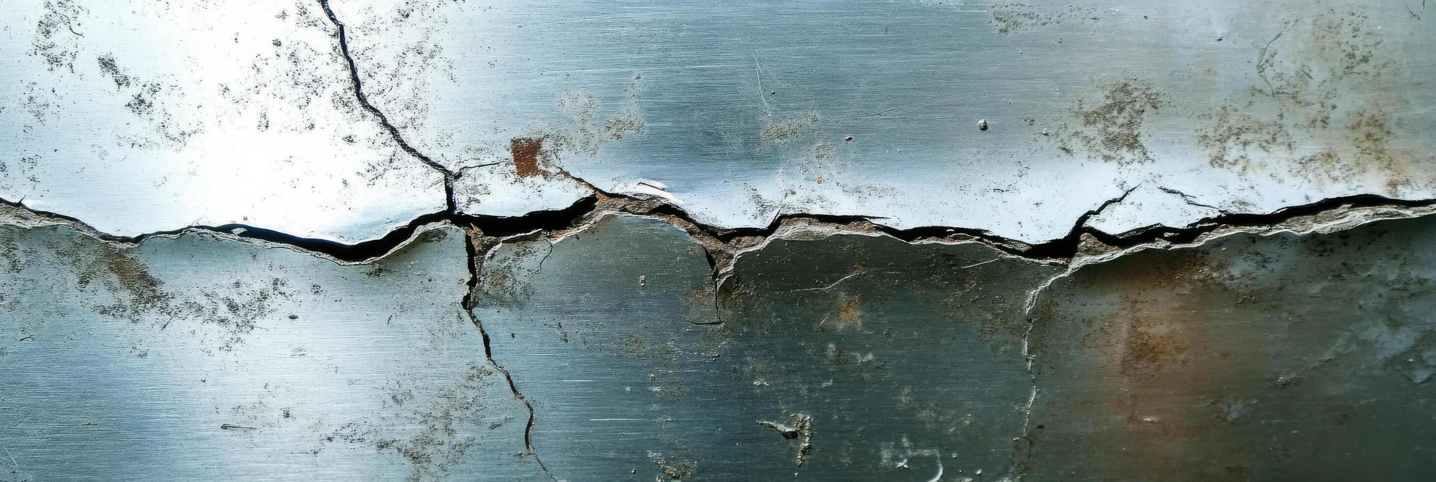 Cracked metal surface with weathered texture and corrosion marks as industrial background photo